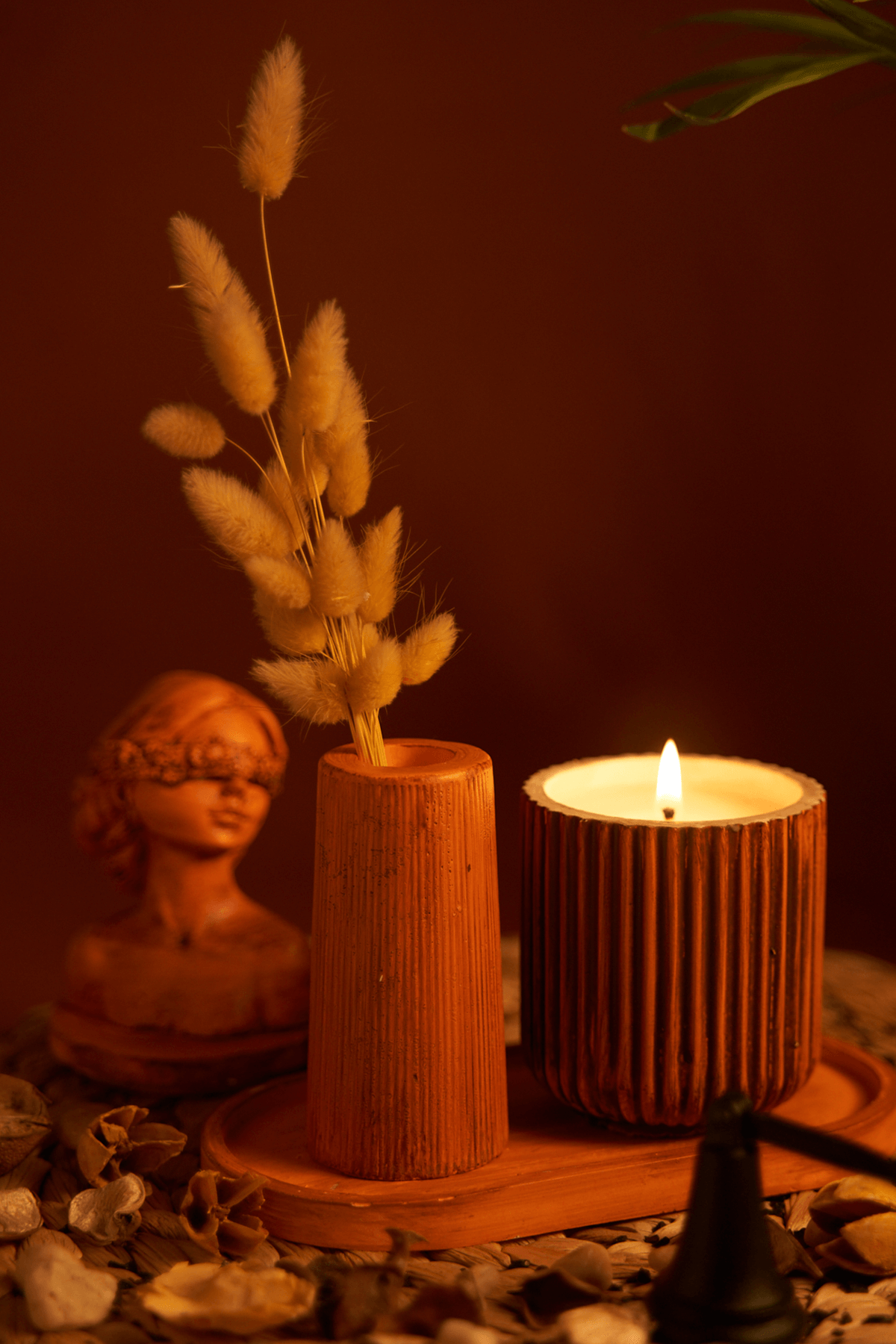 Elevate Your Space with our Tumbled Woman Bust Lidded Candle - Light Orange - Japanese Cherry Blossom - Craft Box