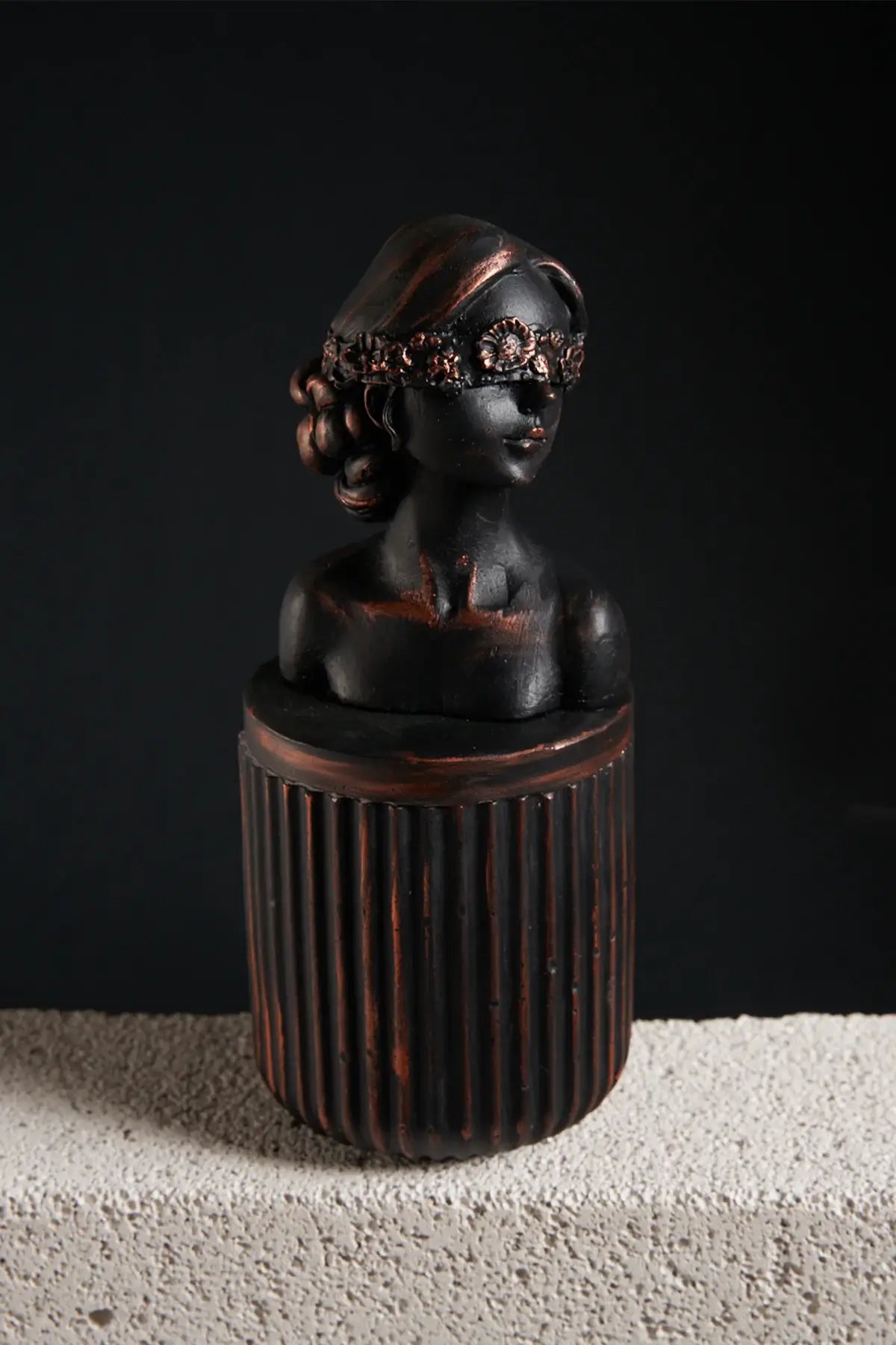 Embrace the Mystique of our Tumbled Woman Bust Candle - Black - Amber - Craft Box
